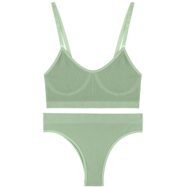 2 Piece Bra Lingerie Underwear Bralette Ribbed Tops Brassiere Basic Stretchy Tank Crop Tops Set The Clothing Company Sydney