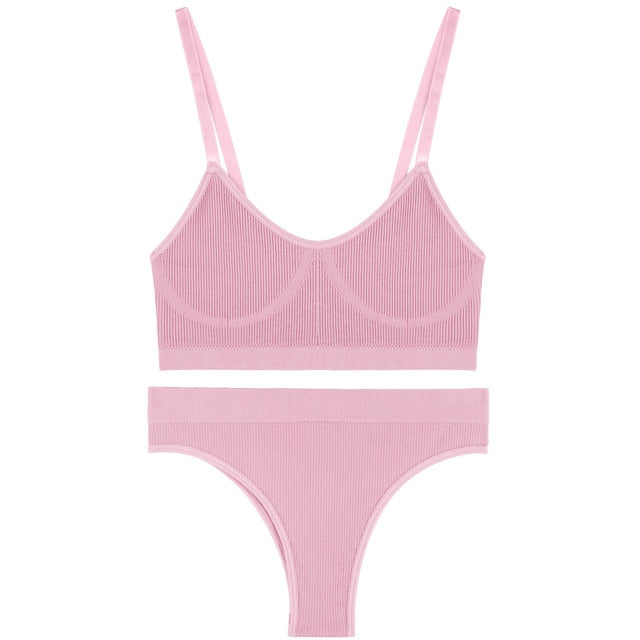 2 Piece Bra Lingerie Underwear Bralette Ribbed Tops Brassiere Basic Stretchy Tank Crop Tops Set The Clothing Company Sydney