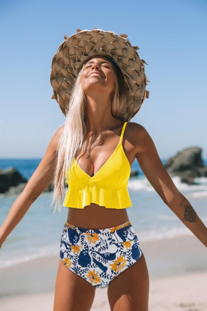 2 Piece Flounced Push Up Floral Print Swimsuit Summer Bikini Suit Youth Beach Swimming High Waist Boho Style Swimwear The Clothing Company Sydney