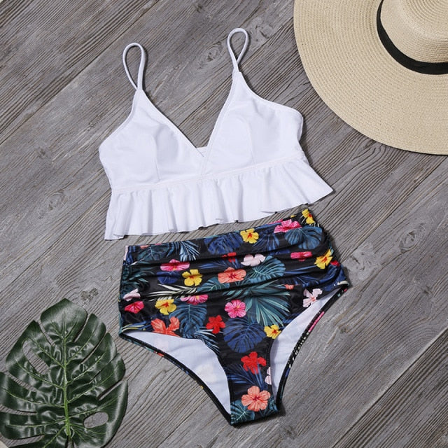 2 Piece Flounced Push Up Floral Print Swimsuit Summer Bikini Suit Youth Beach Swimming High Waist Boho Style Swimwear The Clothing Company Sydney