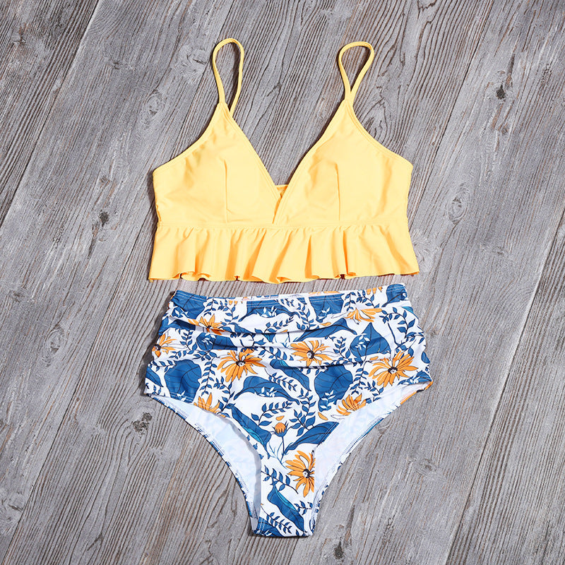 2 Piece Flounced Push Up Floral Print Swimsuit Summer Bikini Suit Youth Beach Swimming High Waist Boho Style Swimwear The Clothing Company Sydney