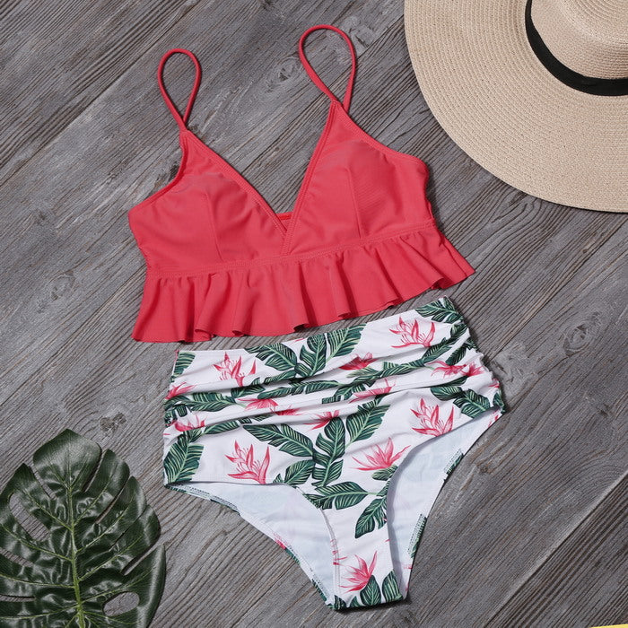 2 Piece Flounced Push Up Floral Print Swimsuit Summer Bikini Suit Youth Beach Swimming High Waist Boho Style Swimwear The Clothing Company Sydney