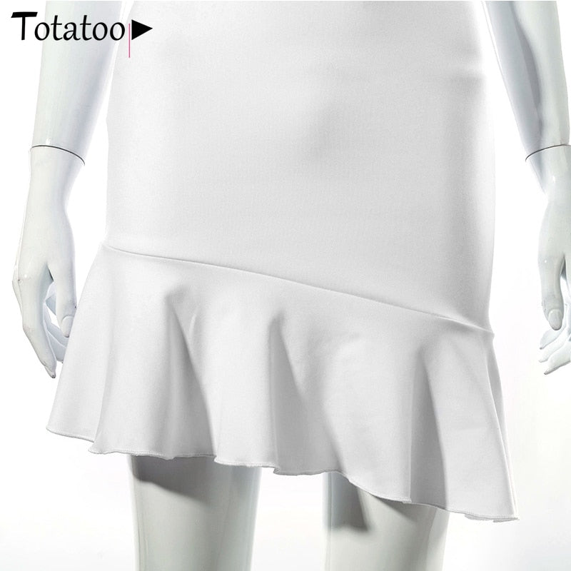 Elegant V Neck Ruffles Strap Bodycon Summer Sleeveless Office Lady Vintage Party White Dress The Clothing Company Sydney