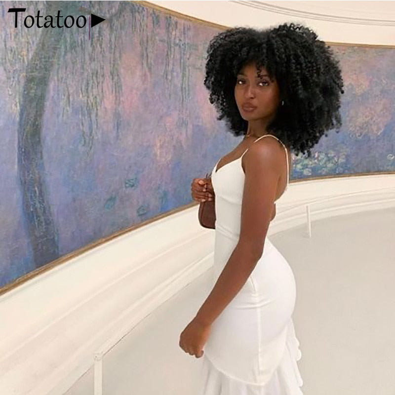 Elegant V Neck Ruffles Strap Bodycon Summer Sleeveless Office Lady Vintage Party White Dress The Clothing Company Sydney