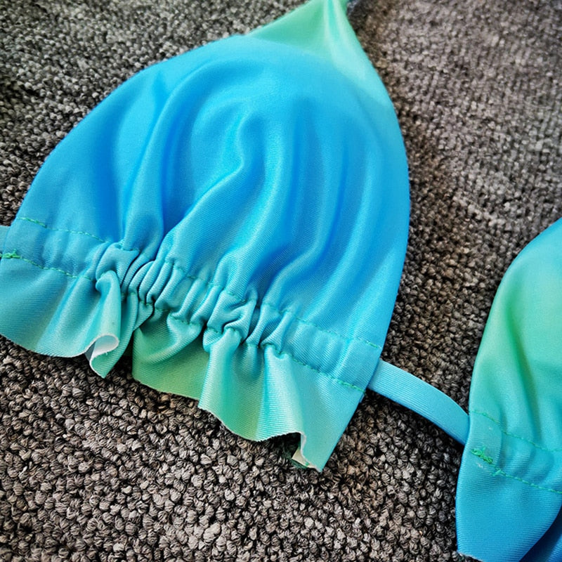 2 Piece Pink Ruffled Frilled Bikini swimsuit swimwear Two piece bikini set Halter Bather String bathing suit The Clothing Company Sydney