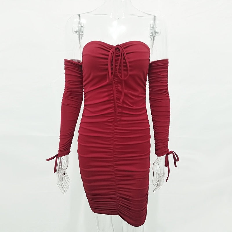 Autumn Winter Bandage Off Shoulder Long Sleeve Slim Elastic Bodycon Party Dresses The Clothing Company Sydney