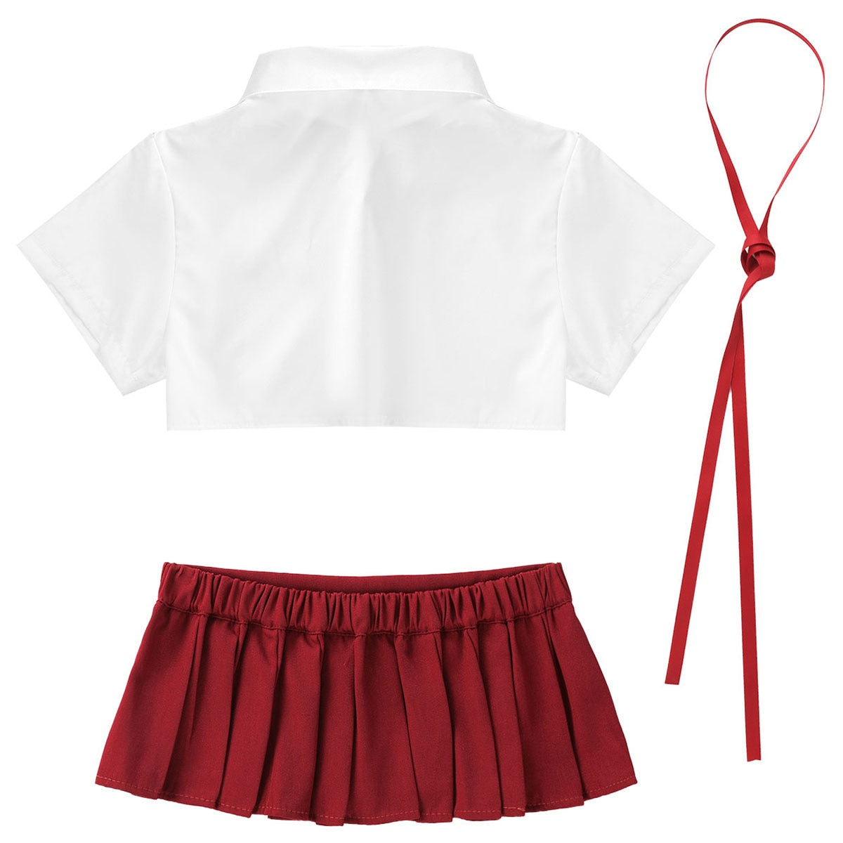 School Fancy Cosplay Costume Outfit Turn-down Collar Short Sleeves T-shirt Crop Tops with Ribbon and Mini Pleated The Clothing Company Sydney