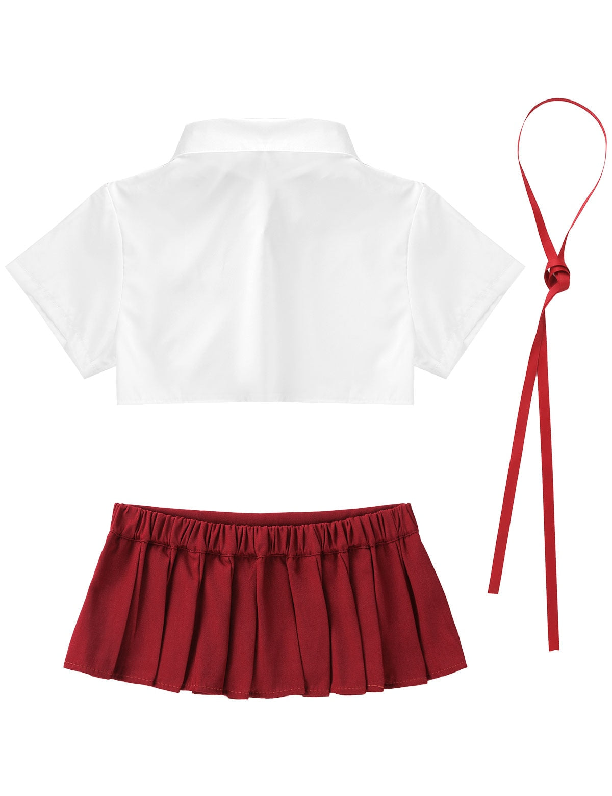School Fancy Cosplay Costume Outfit Turn-down Collar Short Sleeves T-shirt Crop Tops with Ribbon and Mini Pleated The Clothing Company Sydney