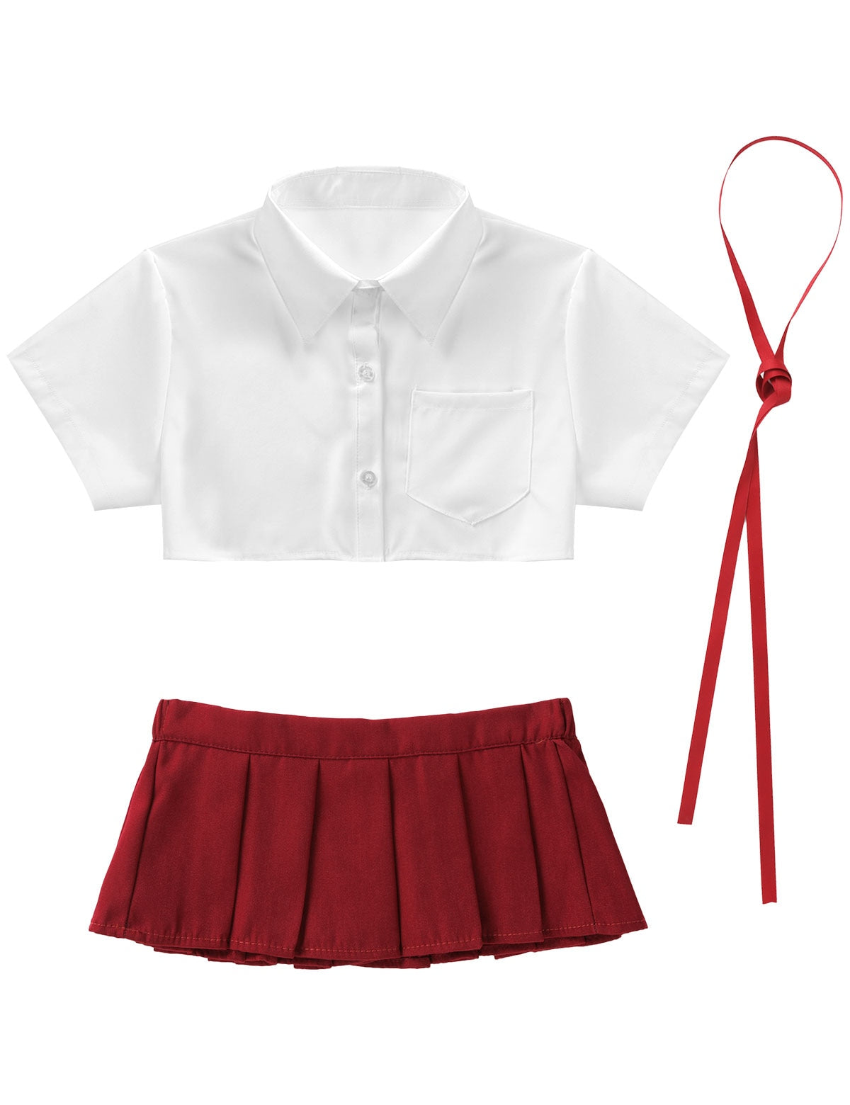 School Fancy Cosplay Costume Outfit Turn-down Collar Short Sleeves T-shirt Crop Tops with Ribbon and Mini Pleated The Clothing Company Sydney