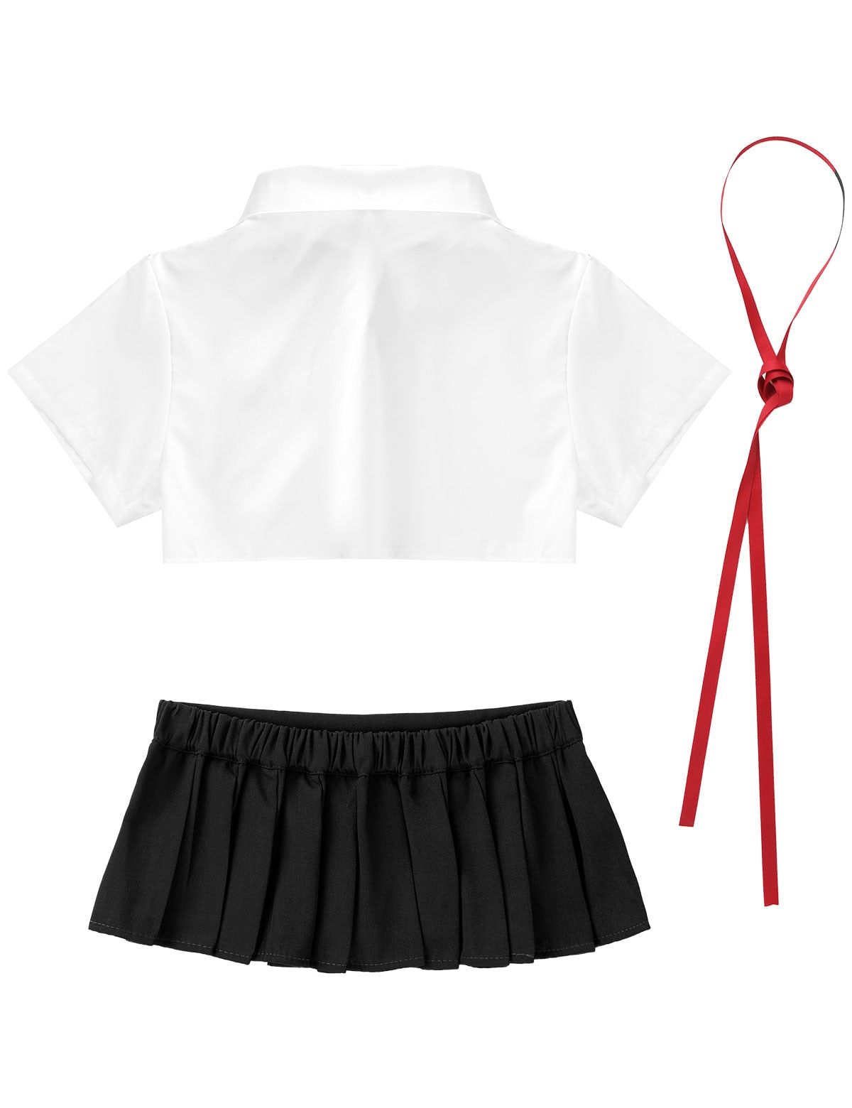 School Fancy Cosplay Costume Outfit Turn-down Collar Short Sleeves T-shirt Crop Tops with Ribbon and Mini Pleated The Clothing Company Sydney