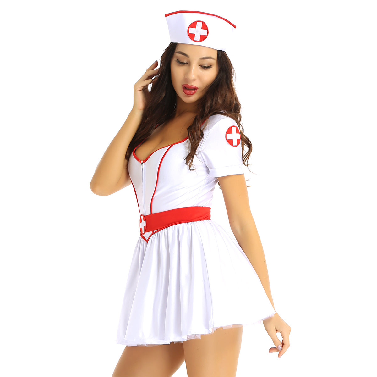 3 Piece Nurse Cosplay Costume Halloween Party Outfit V Neck Dress with Headband and Belt The Clothing Company Sydney