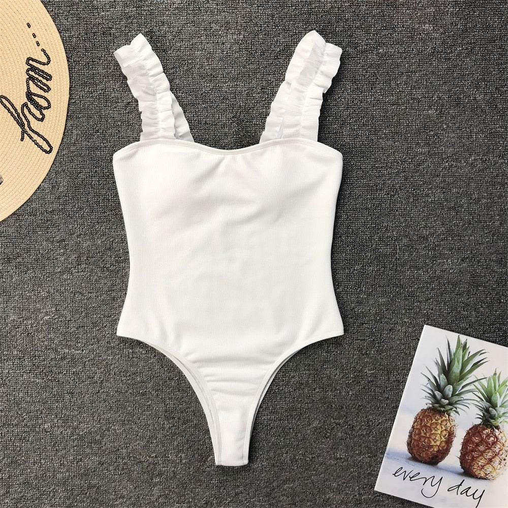 Vintage One Piece Ruffled Push Up Solid Swimwear Monokini Padded Bathing Suits Swimsuit The Clothing Company Sydney