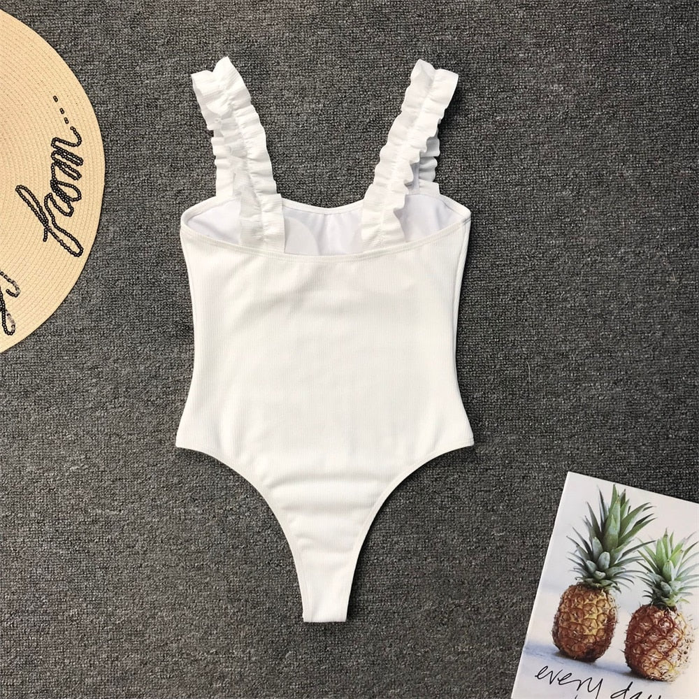 Vintage One Piece Ruffled Push Up Solid Swimwear Monokini Padded Bathing Suits Swimsuit The Clothing Company Sydney