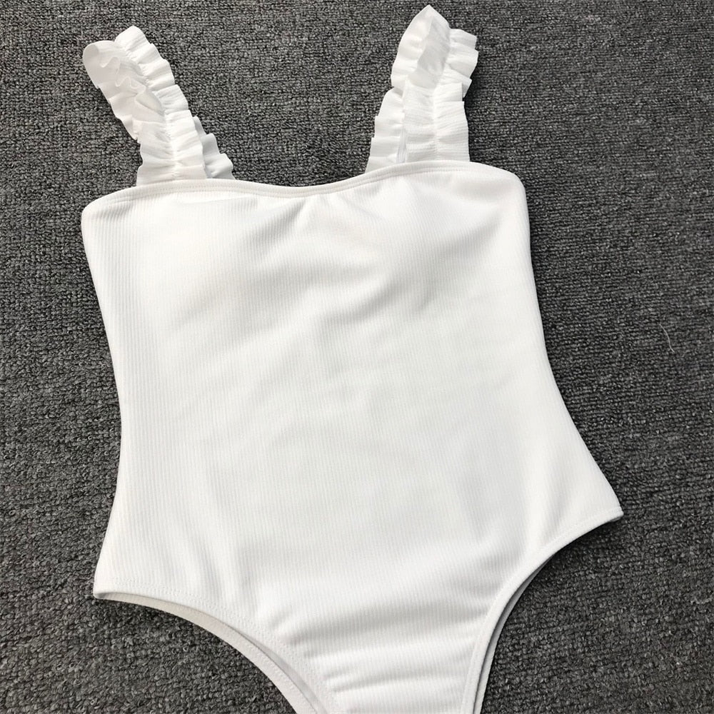 Vintage One Piece Ruffled Push Up Solid Swimwear Monokini Padded Bathing Suits Swimsuit The Clothing Company Sydney