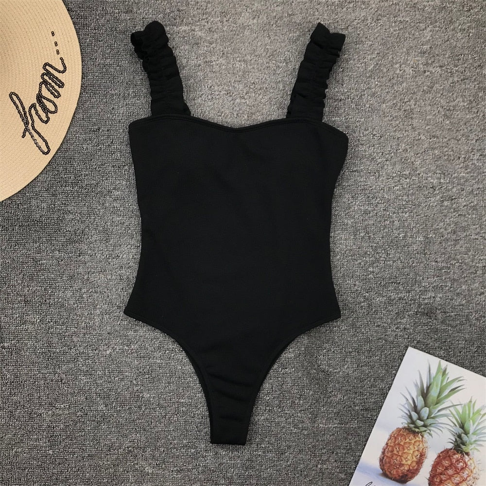 Vintage One Piece Ruffled Push Up Solid Swimwear Monokini Padded Bathing Suits Swimsuit The Clothing Company Sydney
