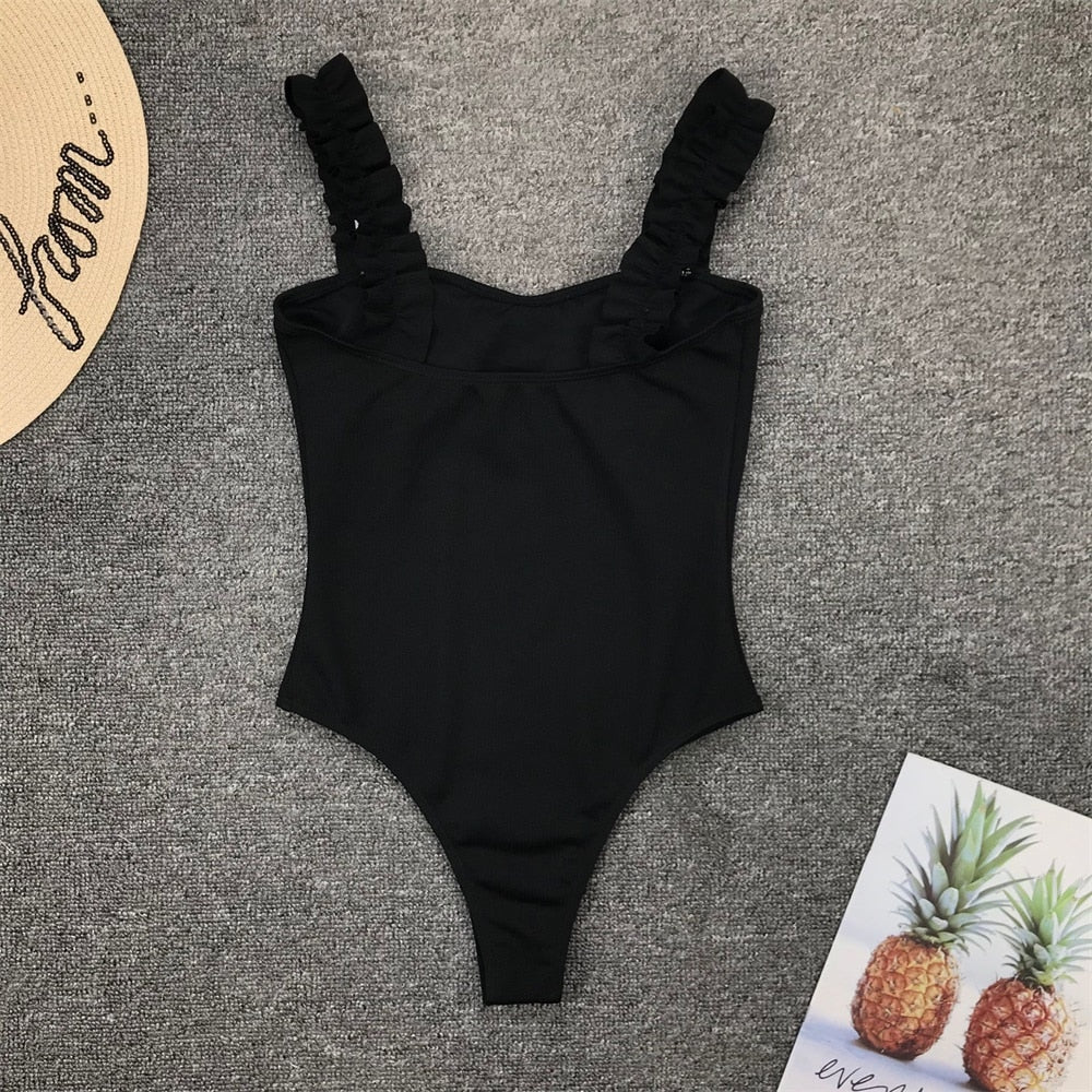 Vintage One Piece Ruffled Push Up Solid Swimwear Monokini Padded Bathing Suits Swimsuit The Clothing Company Sydney