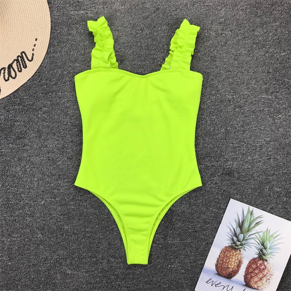 Vintage One Piece Ruffled Push Up Solid Swimwear Monokini Padded Bathing Suits Swimsuit The Clothing Company Sydney