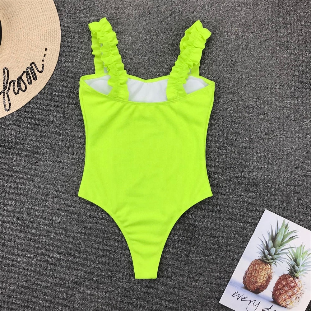 Vintage One Piece Ruffled Push Up Solid Swimwear Monokini Padded Bathing Suits Swimsuit The Clothing Company Sydney