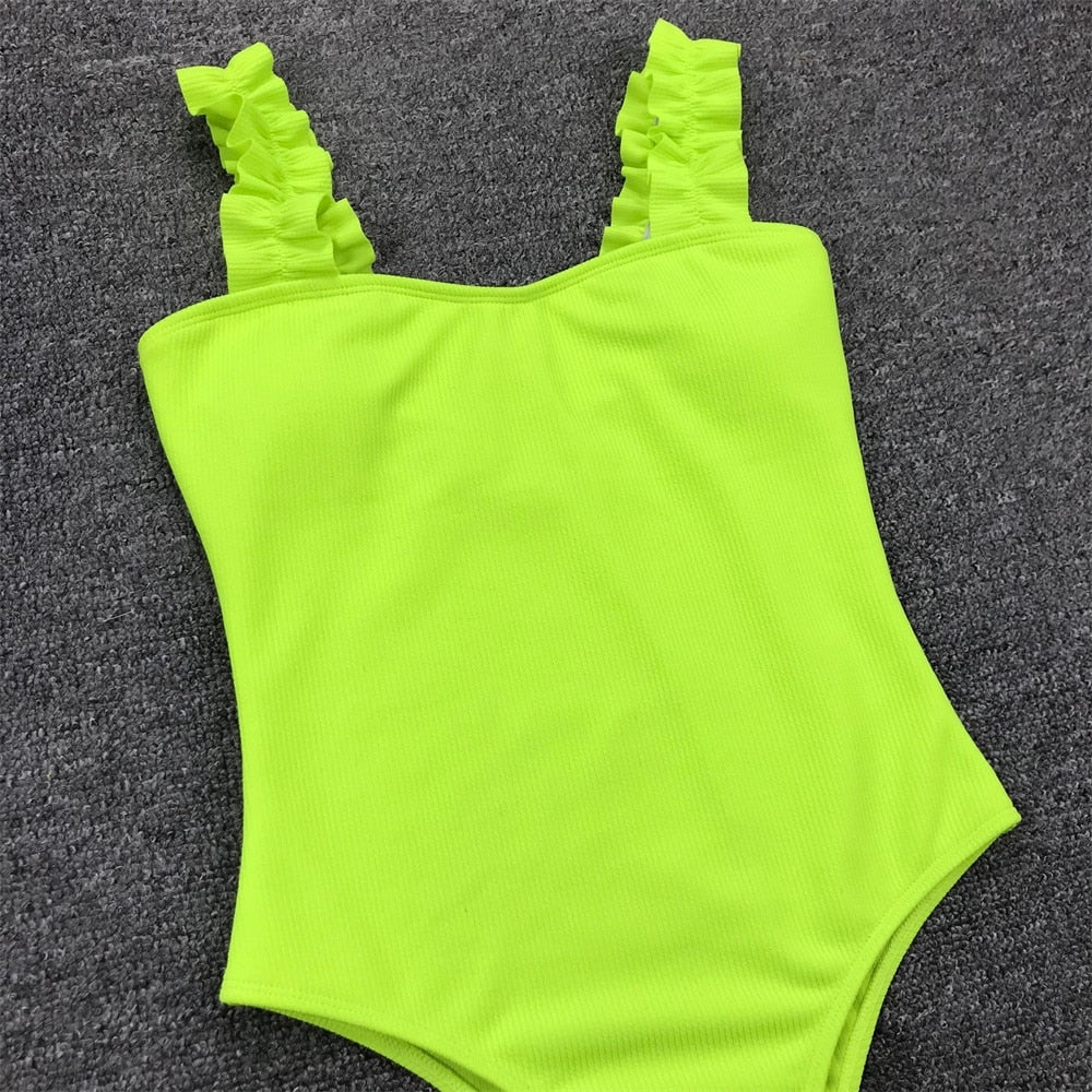Vintage One Piece Ruffled Push Up Solid Swimwear Monokini Padded Bathing Suits Swimsuit The Clothing Company Sydney
