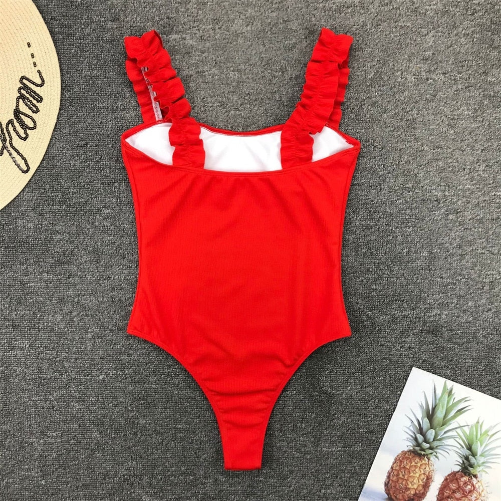 Vintage One Piece Ruffled Push Up Solid Swimwear Monokini Padded Bathing Suits Swimsuit The Clothing Company Sydney