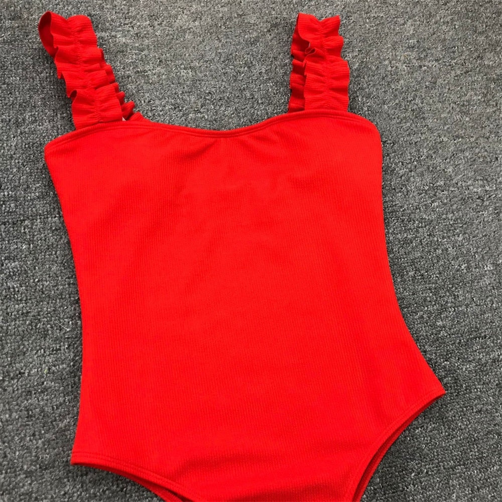 Vintage One Piece Ruffled Push Up Solid Swimwear Monokini Padded Bathing Suits Swimsuit The Clothing Company Sydney