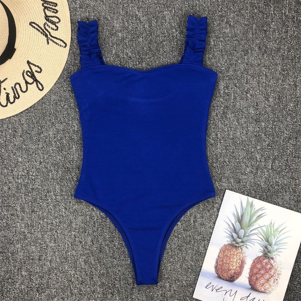 Vintage One Piece Ruffled Push Up Solid Swimwear Monokini Padded Bathing Suits Swimsuit The Clothing Company Sydney