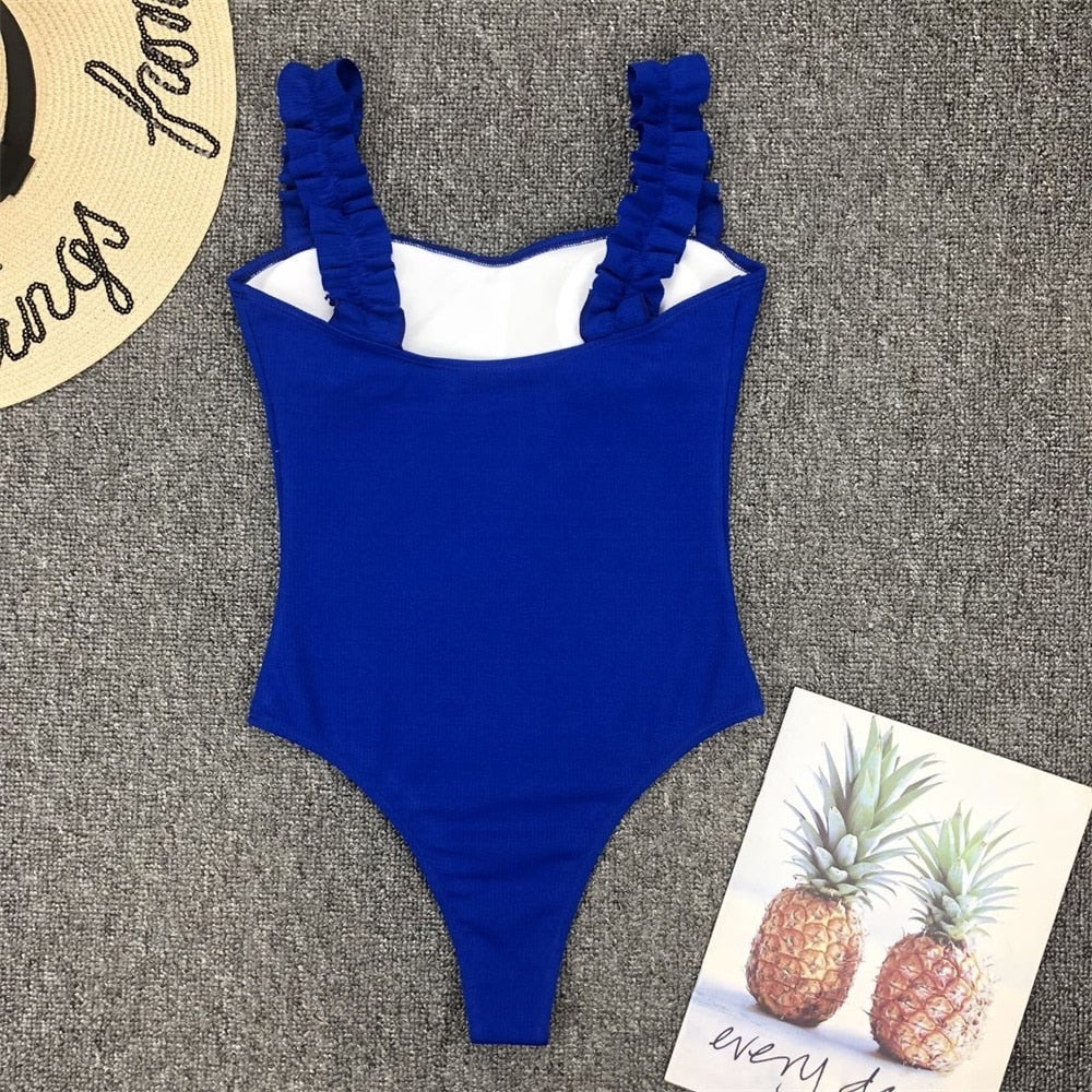 Vintage One Piece Ruffled Push Up Solid Swimwear Monokini Padded Bathing Suits Swimsuit The Clothing Company Sydney