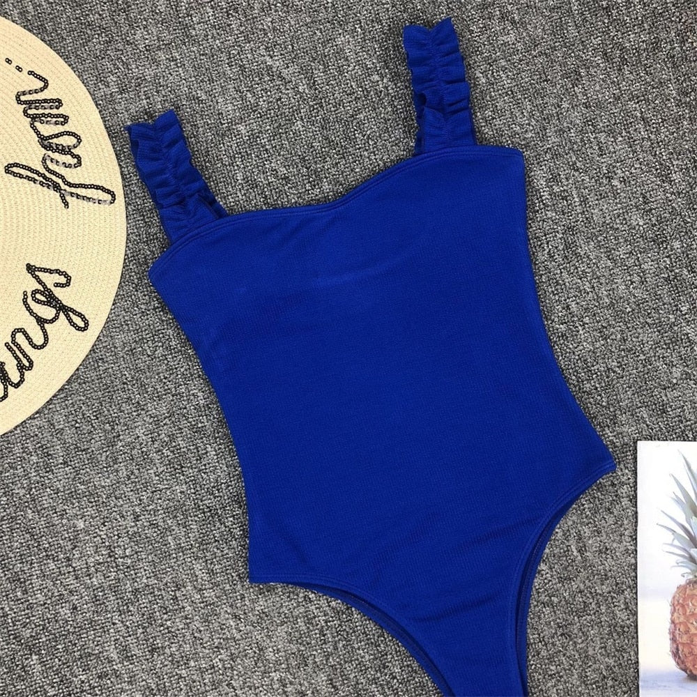 Vintage One Piece Ruffled Push Up Solid Swimwear Monokini Padded Bathing Suits Swimsuit The Clothing Company Sydney