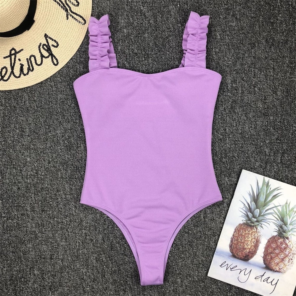 Vintage One Piece Ruffled Push Up Solid Swimwear Monokini Padded Bathing Suits Swimsuit The Clothing Company Sydney