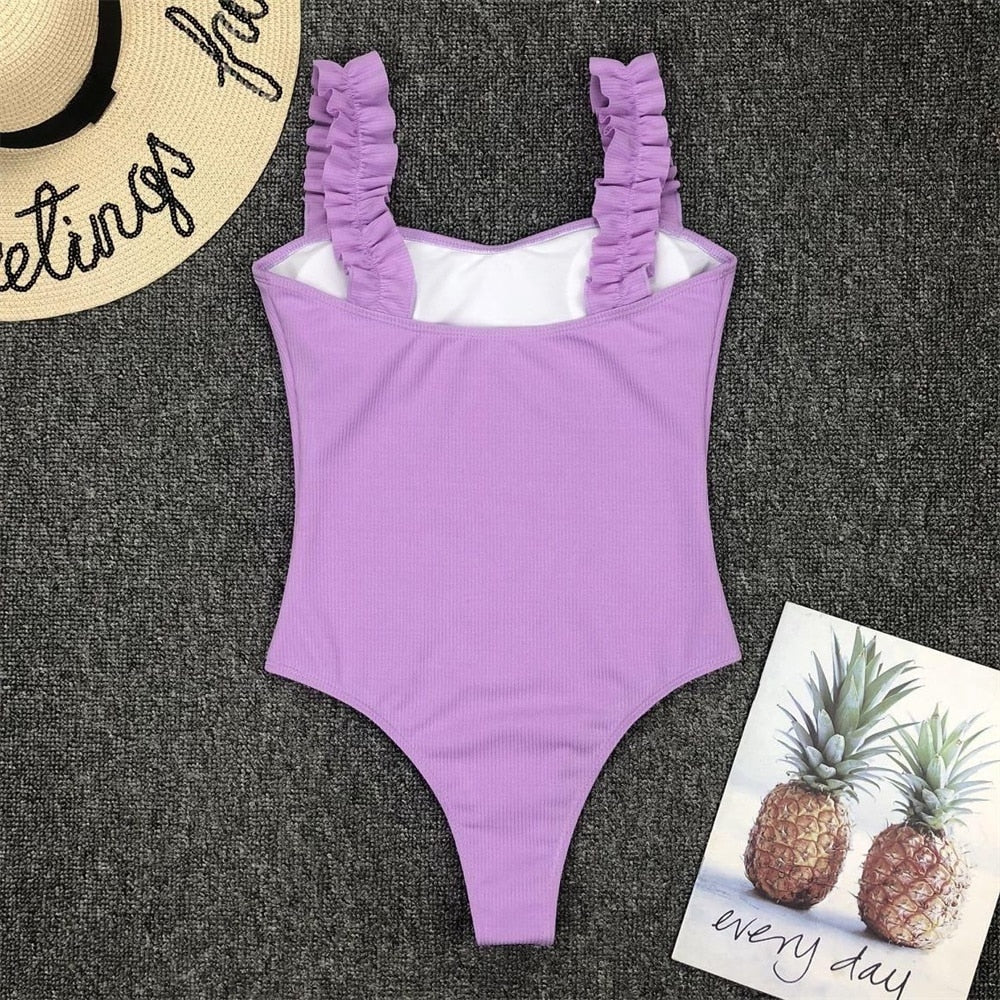 Vintage One Piece Ruffled Push Up Solid Swimwear Monokini Padded Bathing Suits Swimsuit The Clothing Company Sydney