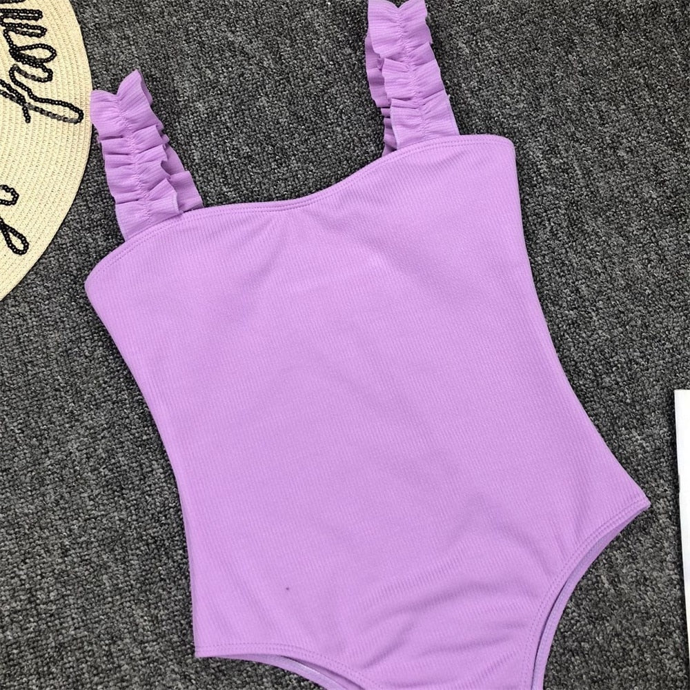 Vintage One Piece Ruffled Push Up Solid Swimwear Monokini Padded Bathing Suits Swimsuit The Clothing Company Sydney