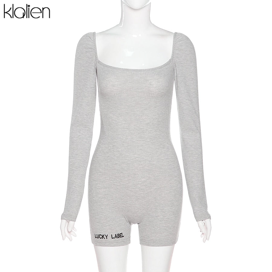 Casual streetwear black spring summer print letter skinny playsuit elastic yoga fitness sportwear playsuit The Clothing Company Sydney