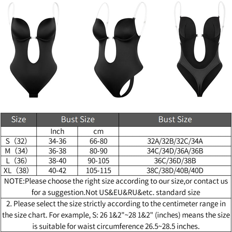 Bodysuit Shapewear Deep V-Neck Body Shaper Backless U Plunge Thong Shapers Waist Trainer Clear Strap Padded Push Up Corset The Clothing Company Sydney
