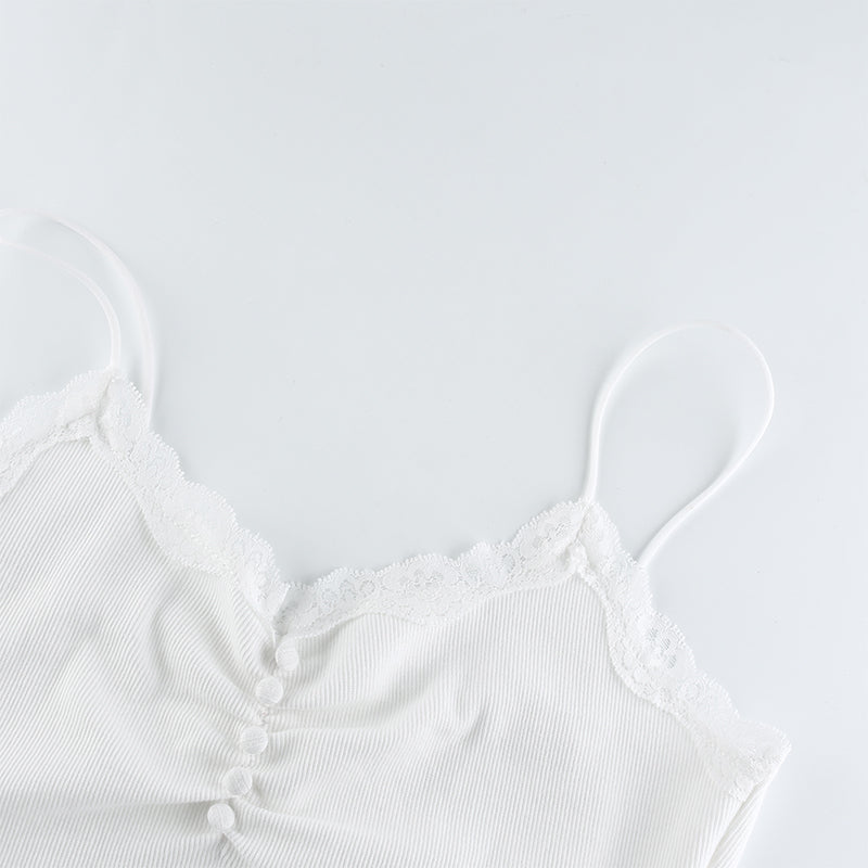 Streetwear Lace Patchwork Summer White Tank Top Y2K Leisure Outfit Basic Casual Crop Top The Clothing Company Sydney