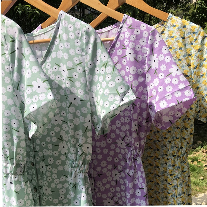 Spring/Summer Pure Color Single Row Buttons V-Neck Slim High Waist Casual Dress The Clothing Company Sydney