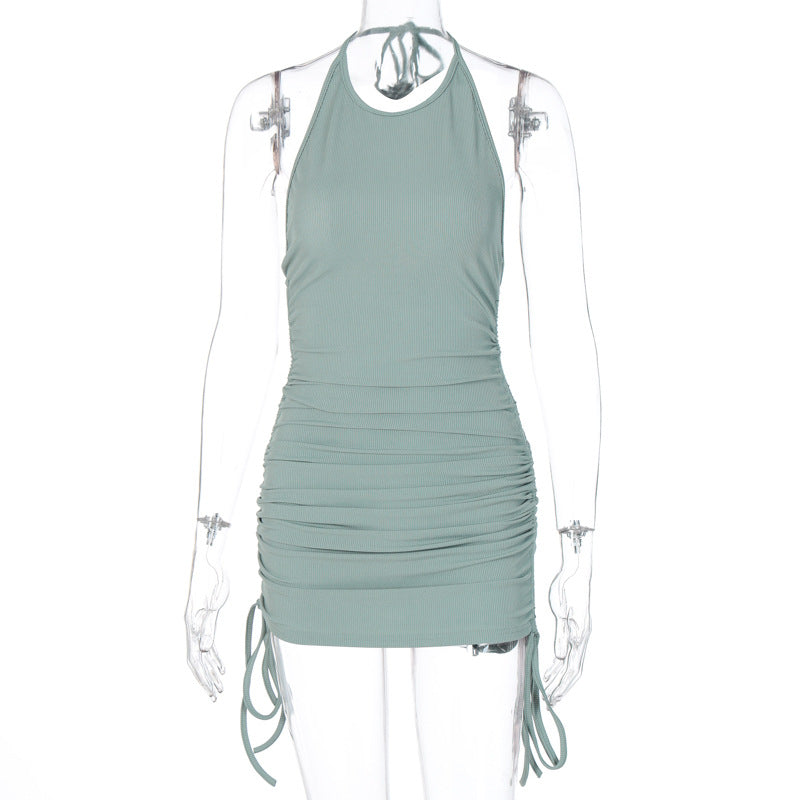 Drawstring Ruched Halter Backless Mini Club Party Summer Sleeveless Bodycon Dress The Clothing Company Sydney
