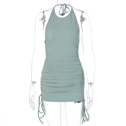 Drawstring Ruched Halter Backless Mini Club Party Summer Sleeveless Bodycon Dress The Clothing Company Sydney