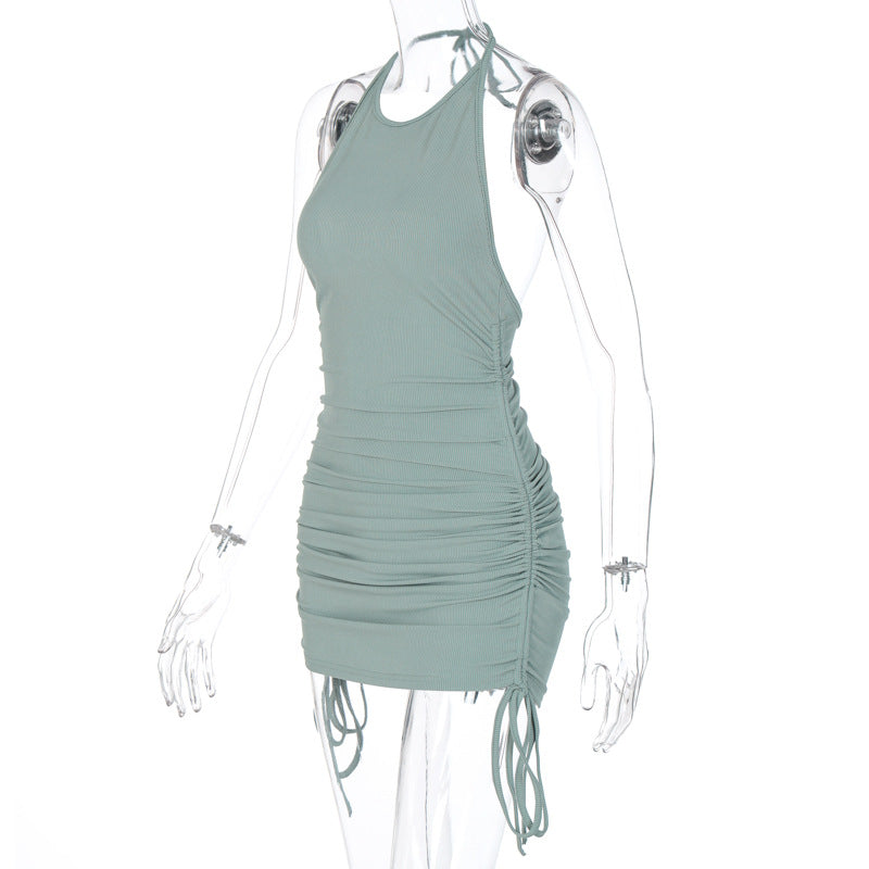Drawstring Ruched Halter Backless Mini Club Party Summer Sleeveless Bodycon Dress The Clothing Company Sydney