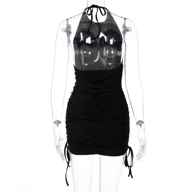 Drawstring Ruched Halter Backless Mini Club Party Summer Sleeveless Bodycon Dress The Clothing Company Sydney