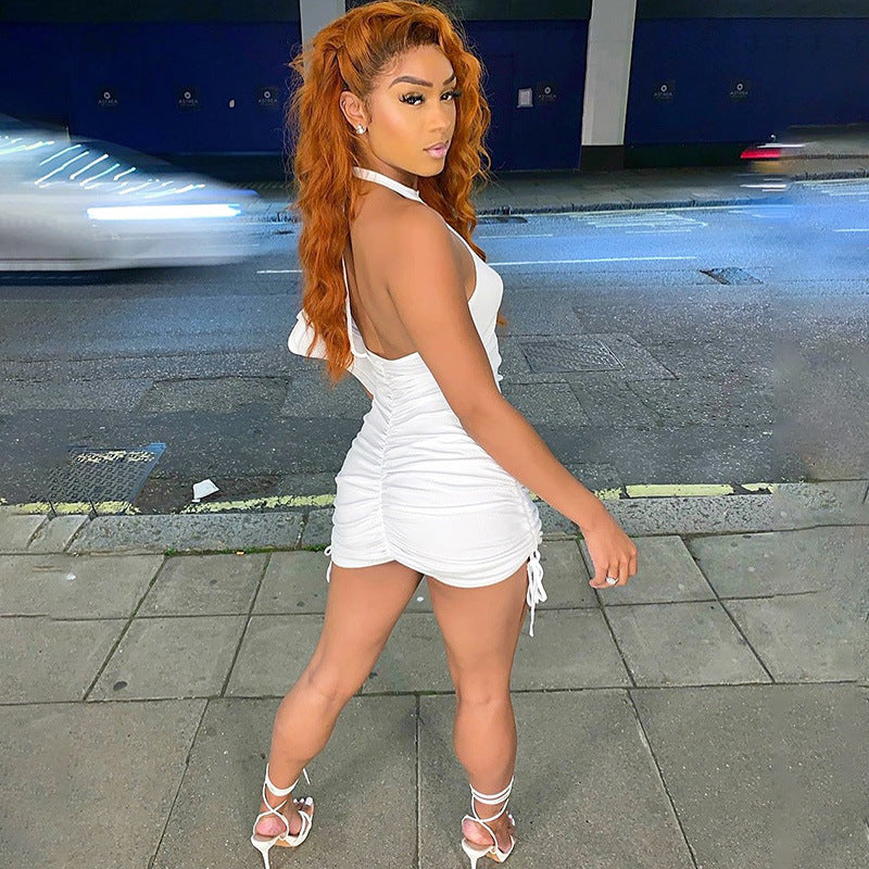 Drawstring Ruched Halter Backless Mini Club Party Summer Sleeveless Bodycon Dress The Clothing Company Sydney