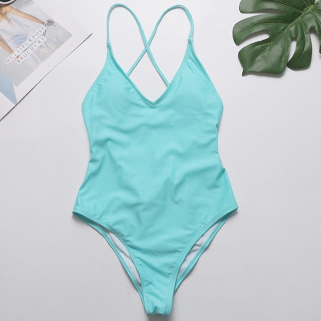 V Neck One Piece Swimsuit Backless Monokini Bather Plus size High cut Bathing Suit Swim Bodysuit Swimwear The Clothing Company Sydney