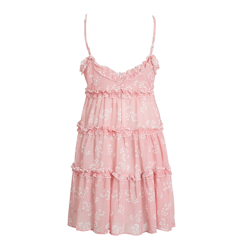 Boho summer Floral print ruffle Spaghetti a-line sexy Ruffle v-neck mini holiday Beachwear dress The Clothing Company Sydney