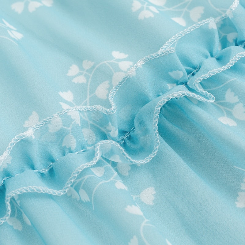 Boho summer Floral print ruffle Spaghetti a-line sexy Ruffle v-neck mini holiday Beachwear dress The Clothing Company Sydney