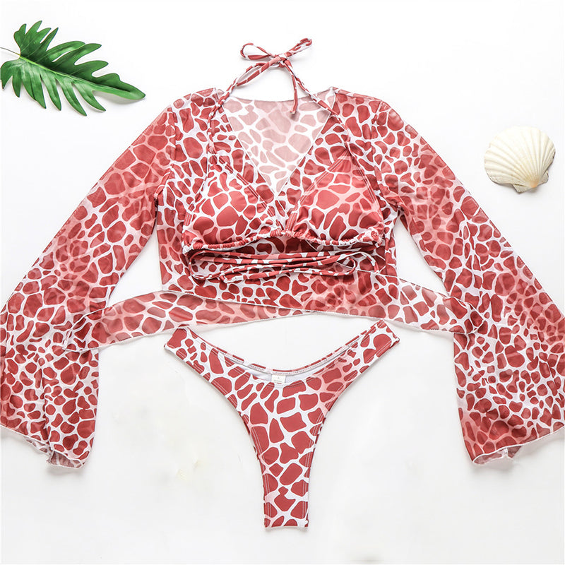 3 Three Piece Bikini Set Bell Sleeve Bikini Cover Up Swimwear Swimsuit Print Bathing Suit Beachwear Swimming Suit The Clothing Company Sydney