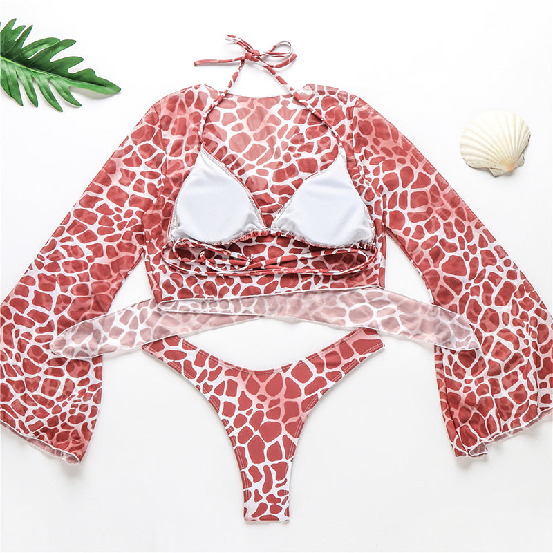 3 Three Piece Bikini Set Bell Sleeve Bikini Cover Up Swimwear Swimsuit Print Bathing Suit Beachwear Swimming Suit The Clothing Company Sydney