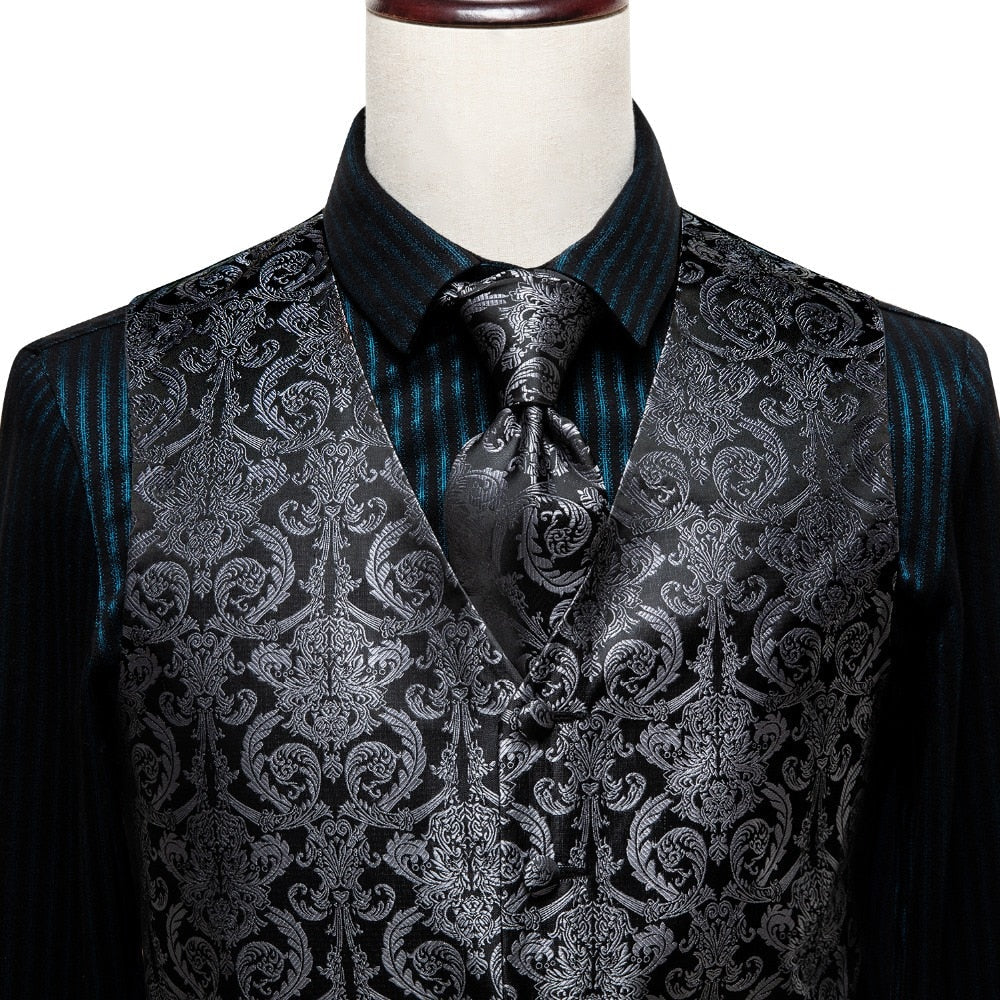 Men's Vests and Tie Business Formal Dresses Slim Vest 4piece Hanky cufflinks for Suit Blue Paisley Waistcoat The Clothing Company Sydney