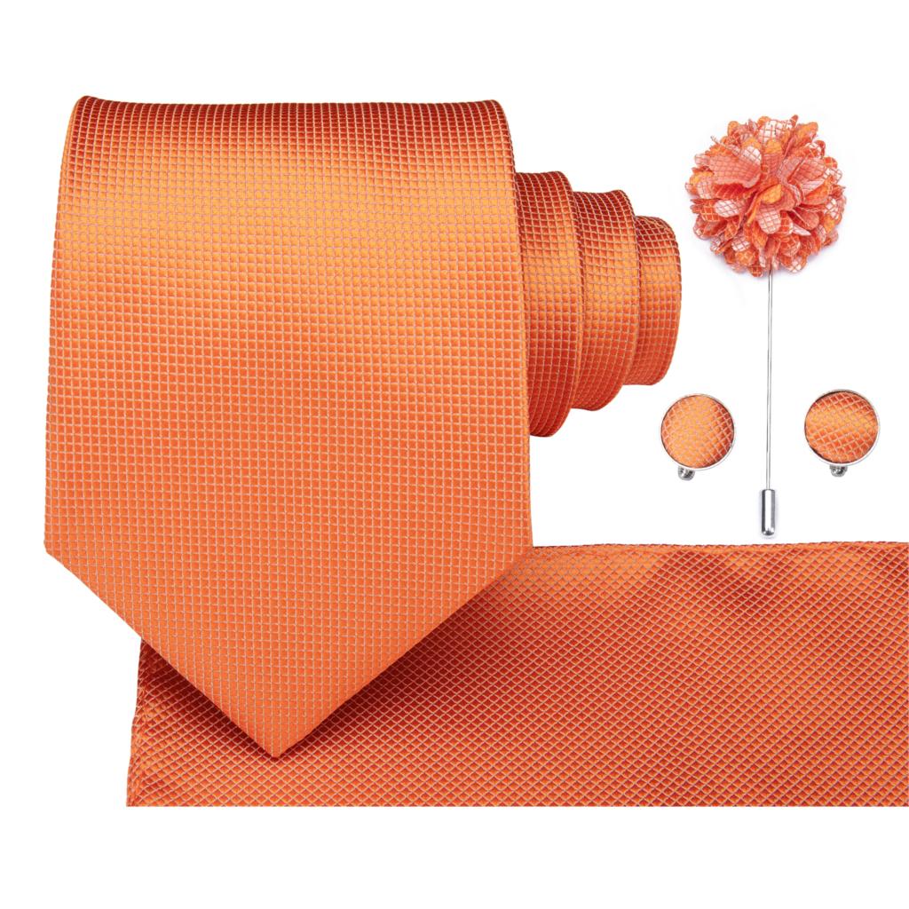 3 Piece Men's 8.5cm Tie Solid Orange Neck Ties Set Boutonniere Pocket Square Cufflink Gift Box for Wedding Party Suit Cravat The Clothing Company Sydney