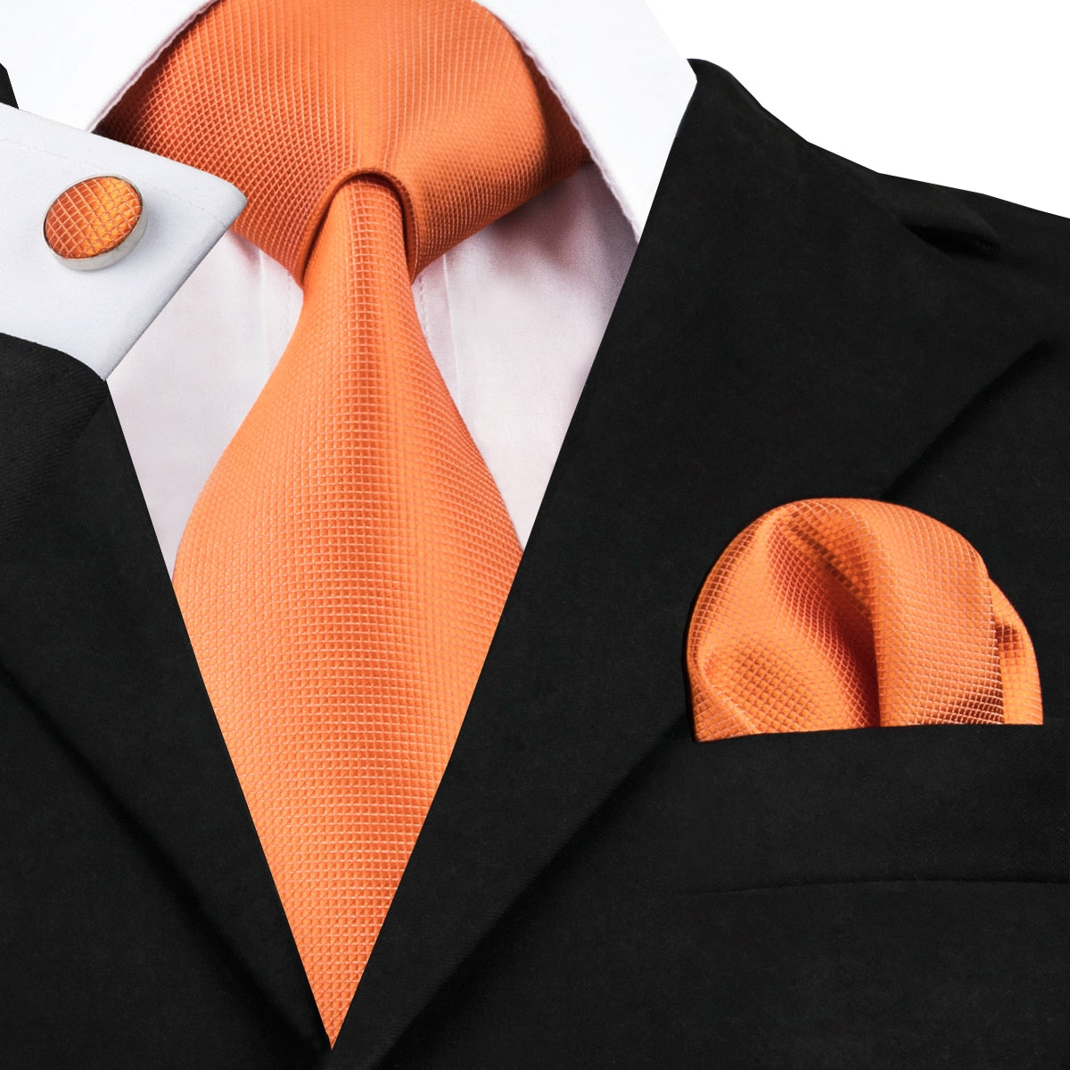 3 Piece Men's 8.5cm Tie Solid Orange Neck Ties Set Boutonniere Pocket Square Cufflink Gift Box for Wedding Party Suit Cravat The Clothing Company Sydney