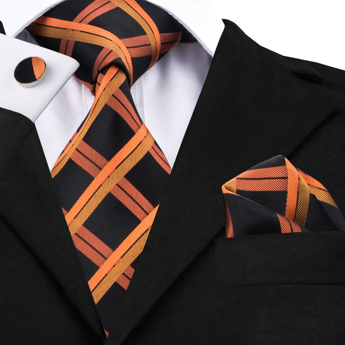 3 Piece Men's 8.5cm Tie Solid Orange Neck Ties Set Boutonniere Pocket Square Cufflink Gift Box for Wedding Party Suit Cravat The Clothing Company Sydney