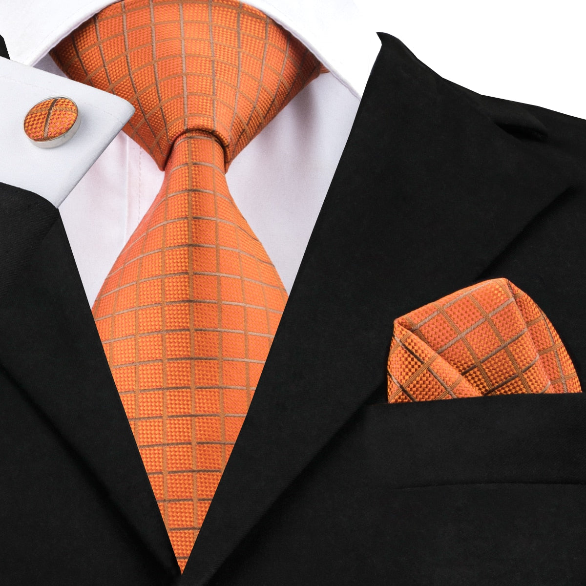 3 Piece Men's 8.5cm Tie Solid Orange Neck Ties Set Boutonniere Pocket Square Cufflink Gift Box for Wedding Party Suit Cravat The Clothing Company Sydney